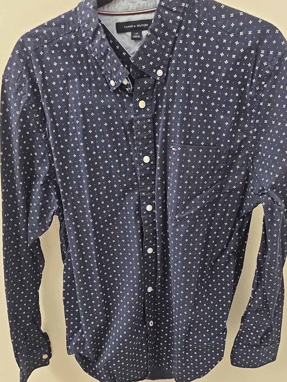 Tommy Hilfiger Men's Navy Button-Down Shirt with White Micro Print